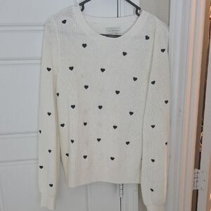 Lucky Brand White and Black Heart Sweater Size S